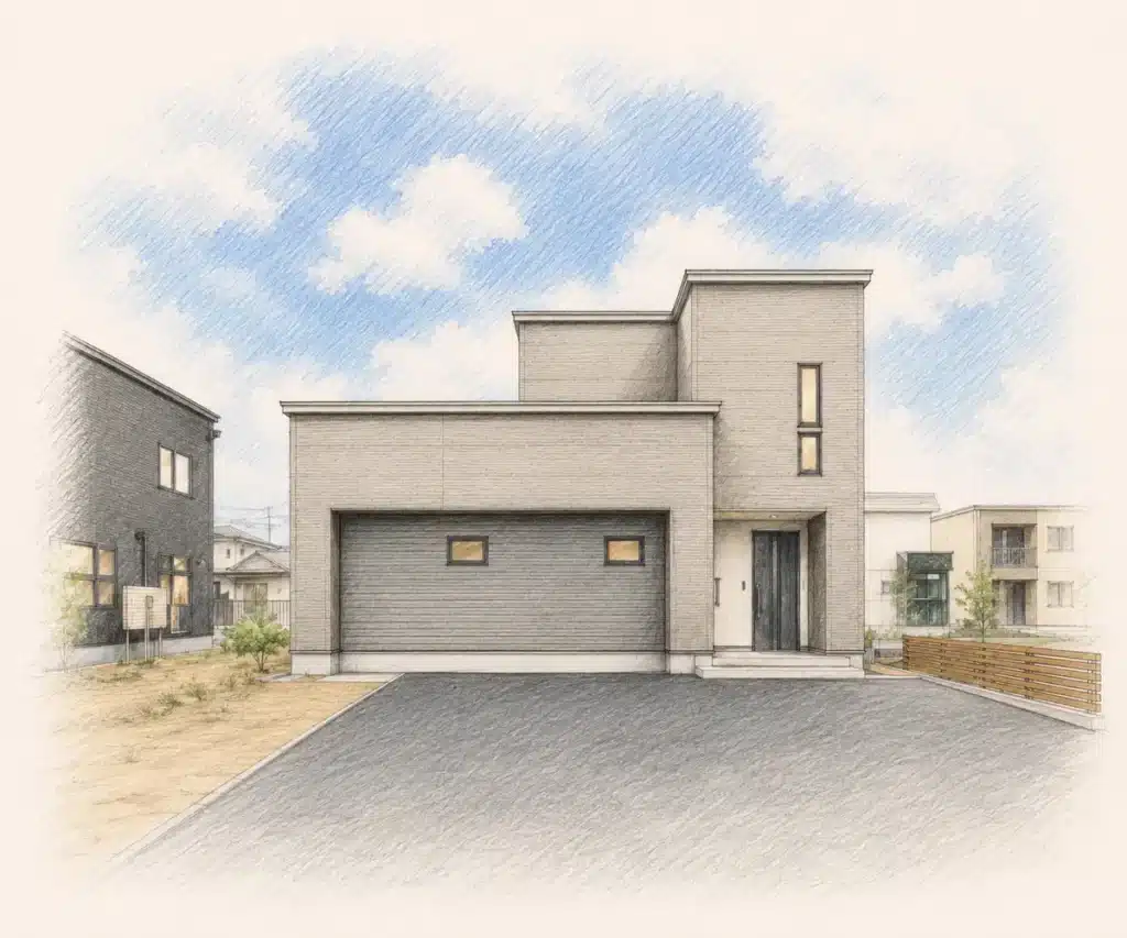 シンプルモダンな住宅外観のイラスト